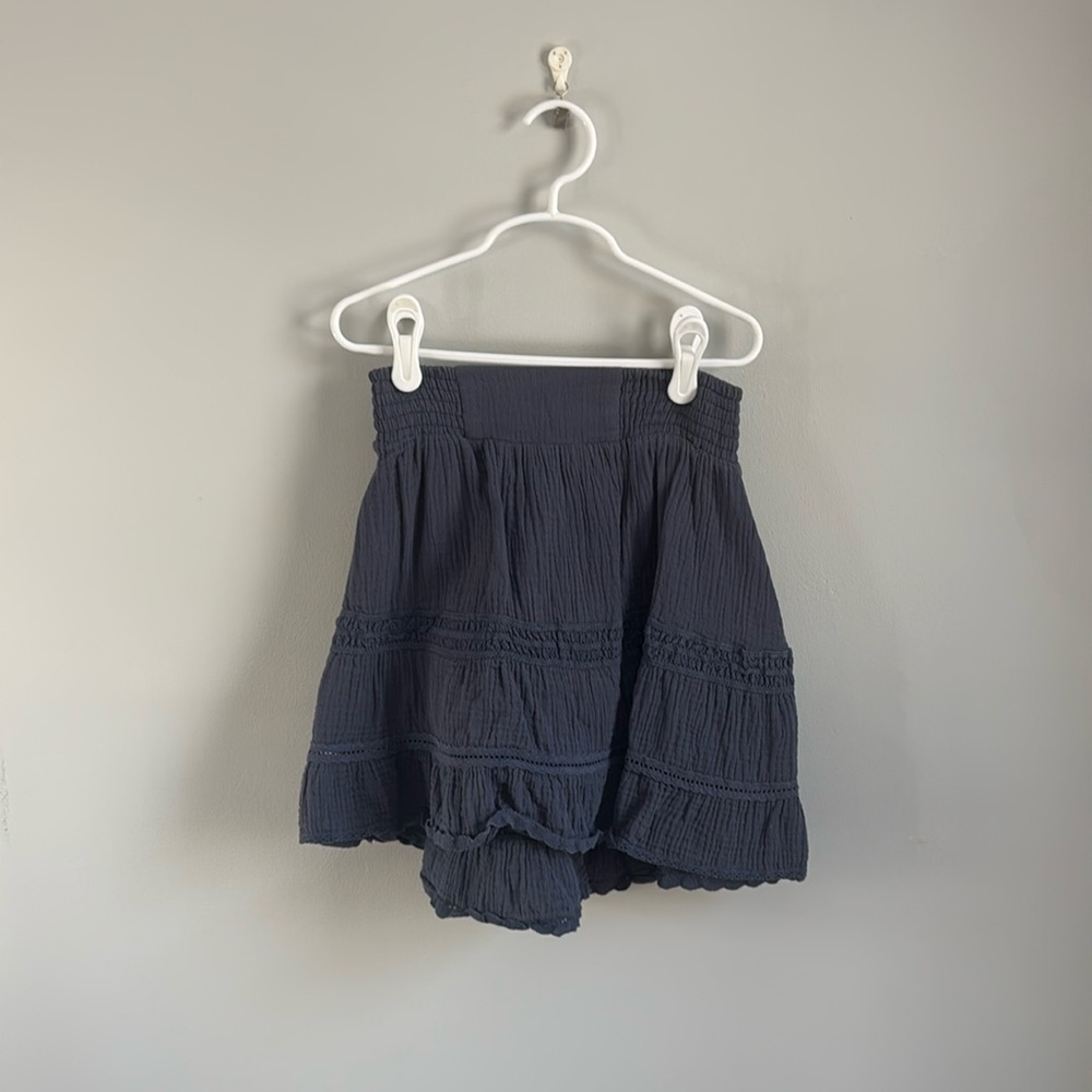 blue, mini, flowy skirt